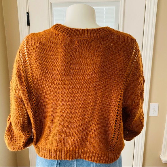 $10 SALE!! Jolie & Joy Burnt Orange Crochet Crop Sweater - Picture 7 of 9